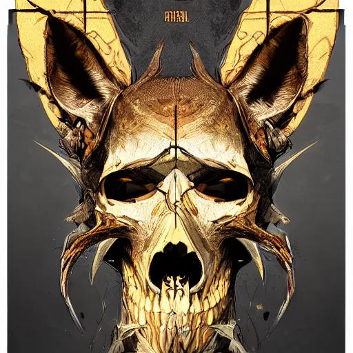 Image similar to a golden jackal skull face african necromancer, Apex Legends character digital illustration portrait design, by android jones, detailed, cinematic lighting, wide angle action dynamic portrait