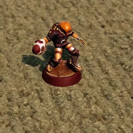 Image similar to blood bowl human catcher scoring touchdown on a desert pitch, looking into the camera, high quality photo,