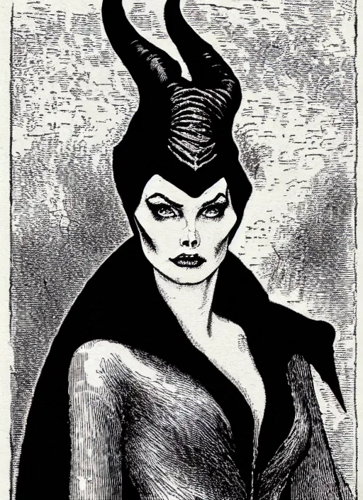 Image similar to maleficent in the style of the dictionarre infernal, etching by louis le breton, 1 8 6 9, 1 2 0 0 dpi scan, ultrasharp detail, clean scan