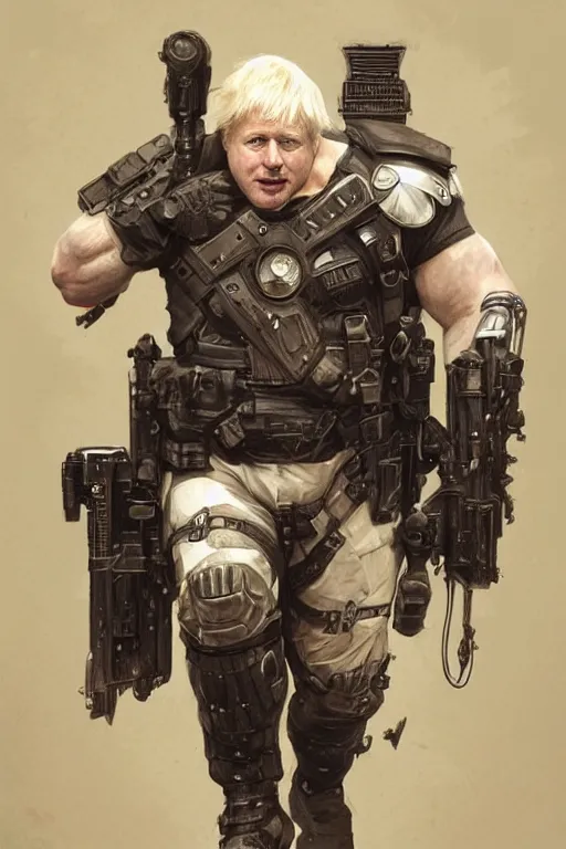 Image similar to Boris Johnson as Punisher, armor plate, realistic portrait, symmetrical, highly detailed, digital painting, artstation, concept art, smooth, sharp focus, illustration, cinematic lighting, art by artgerm and greg rutkowski and alphonse mucha