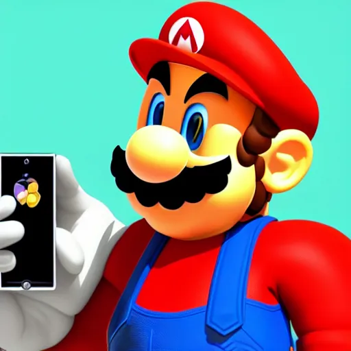 Prompt: mario listening to the ipod, iphone wallpaper