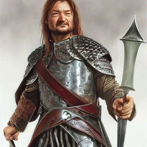 Image similar to noble warrior Boromir with his horn of Gondor by Mark Brooks, Donato Giancola, Victor Nizovtsev, Scarlett Hooft, Graafland, Chris Moore