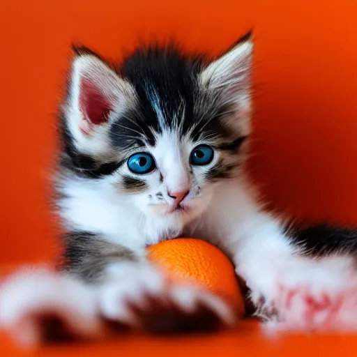 Prompt: cute kitten playing on mobile phone, orange and white