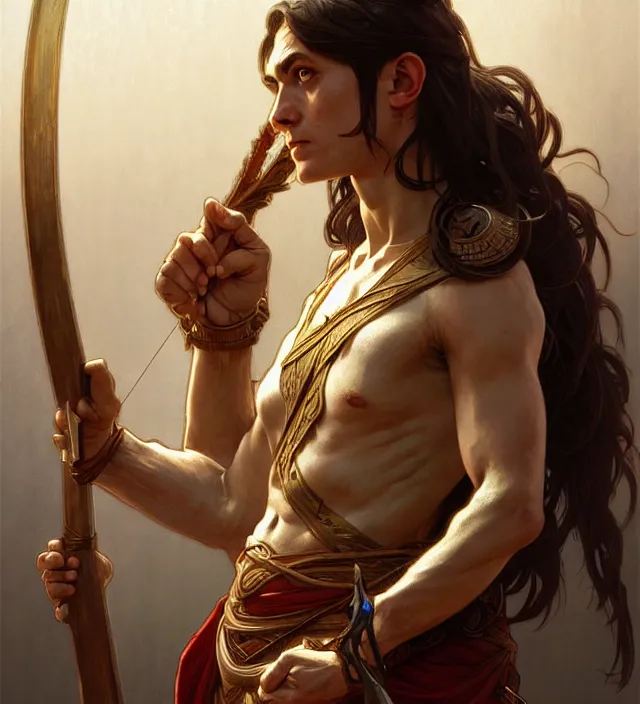 Image similar to portrait of biblical cain holding a spear, intricate, headshot, highly detailed, digital painting, artstation, concept art, sharp focus, cinematic lighting, illustration, art by artgerm and greg rutkowski, alphonse mucha, cgsociety