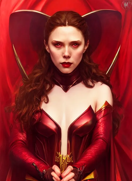 Prompt: Scarlet Witch as Lucifer morningstar, portrait, full body, hyper detailed, trending on artstation, art by wlop and J. C. Leyendecker and Edmund Bliar Leighton and Charlie Bowater
