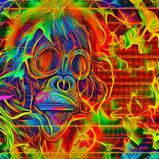 Image similar to orangutan smoking cigarette psychedelic background geometric fractal