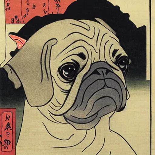 Image similar to pug, Ukiyo-e by Utagawa Kuniyoshi