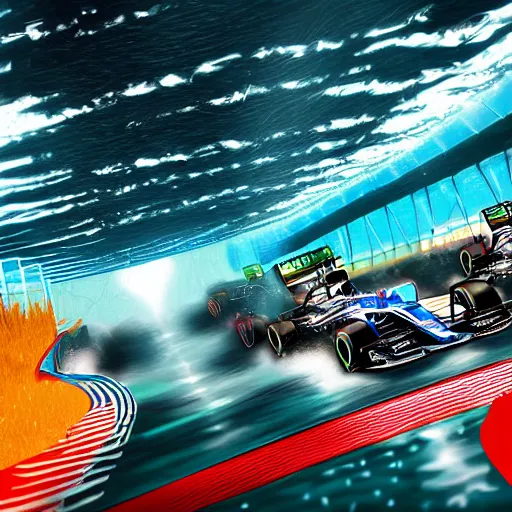 Prompt: Formula 1 underwater stage, digital art, detailed, realistic, trending on artstation, 4k,