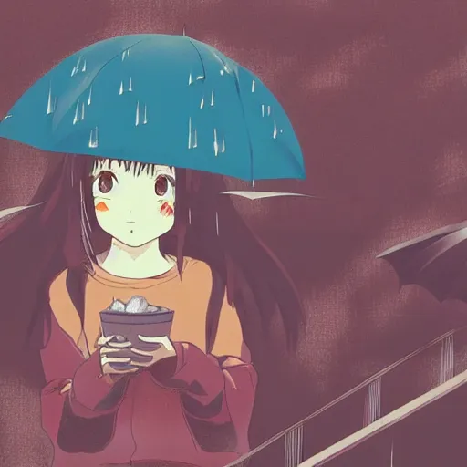 Image similar to pho, rainy day, anime, japan, ghibli, 9 0 s, retro style, aesthetic, chill, room