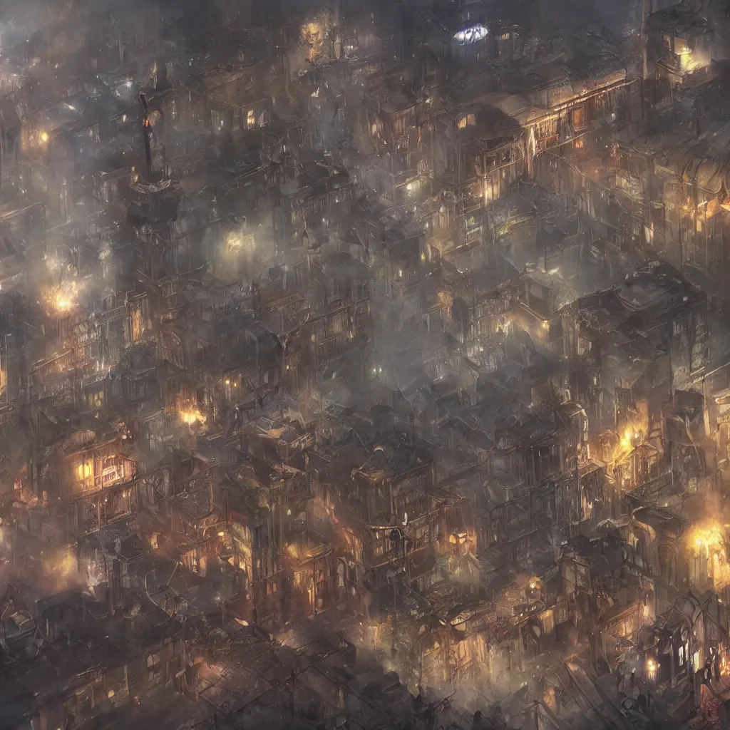 Image similar to steam punk city under attack, concept art, magic, light rain