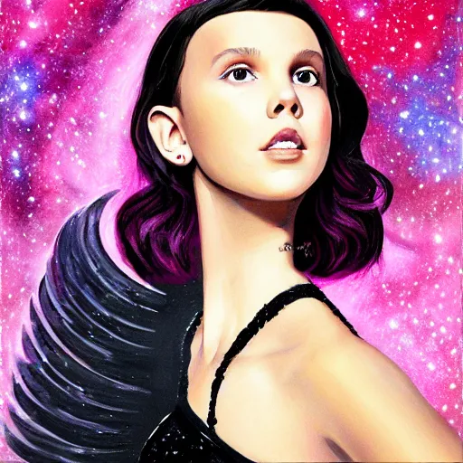 Prompt: Millie Bobby Brown painted by a galaxy brush