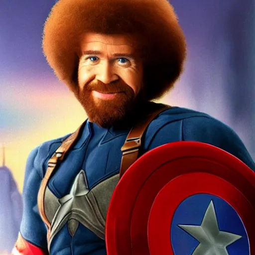 Image similar to Bob Ross as Captain America