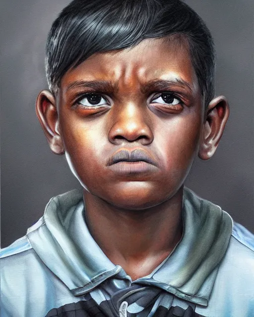 Prompt: portrait of a 7 year old child gang leader, dark, gritty, wearing a suit, criminal, very detailed eyes, hyperrealistic, beautiful, very detailed painting by Glenn Fabry, by Joao Ruas, by Artgerm