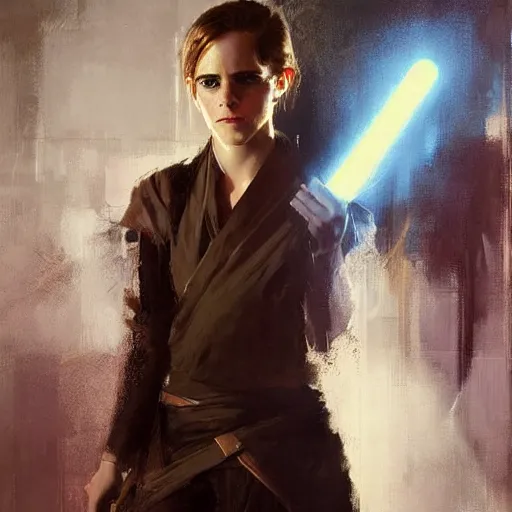 Prompt: emma watson as a jedi, jeremy mann painting