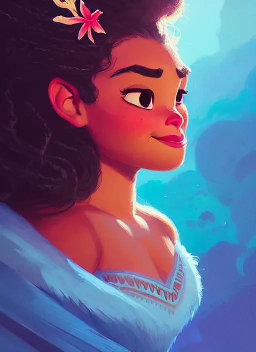 Image similar to dream highly detailed portrait of disney's princess moana, magnificent, photographic realistic background, by atey ghailan, by greg rutkowski, by greg tocchini, by james gilleard, by joe fenton, by kaethe butcher, trending on instagram, award winning details