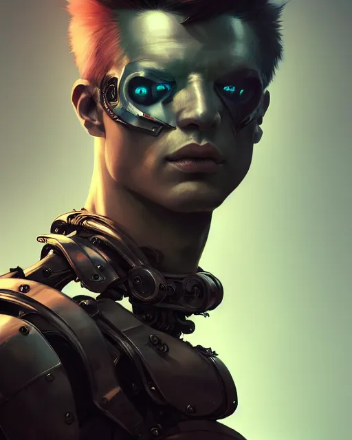 Prompt: male portrait, handsome, detailed punk hair, cyclops eyes, intricate assasin mecha armor, complex 3 d render by ilya kuvshinov, peter mohrbacher, greg rutkowski, ryohei hase, dramatic lighting, intricate, highly detailed, sharp focus, luminous, unreal engine, blender, deviant art, artstation, masterpiece, ray tracing