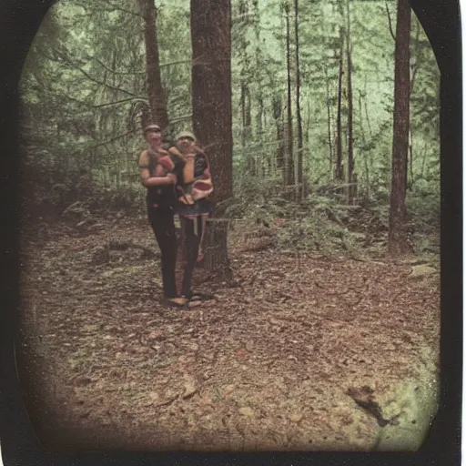 Image similar to polaroid photo of something awful found in a forest