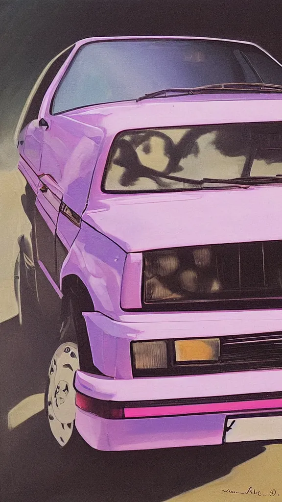 Prompt: rococo painting of a 1 9 8 0 s vw golf, pastel colour palette, iridescent