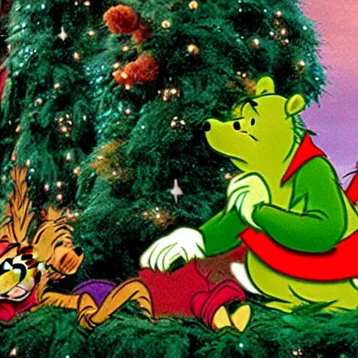 Prompt: winnie the pooh as the grinch, winnie the pooh cast as the grinch