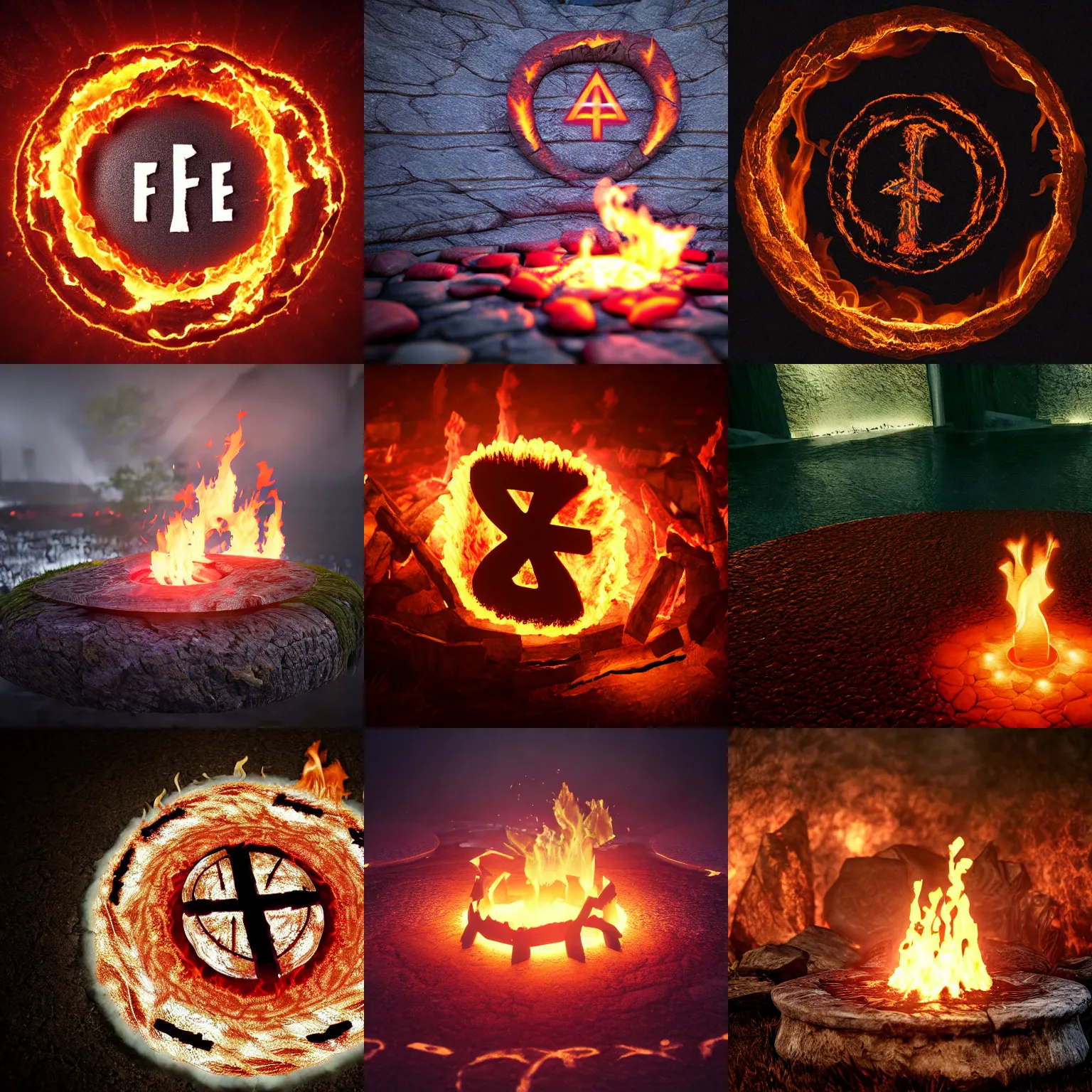 Prompt: niagara fx texture of fire circle with glowing runes, photorealistic, ue 5, octane render featured on artstation, sharp focus, ray tracing, artstationhq, cgsociety, 8 k texture