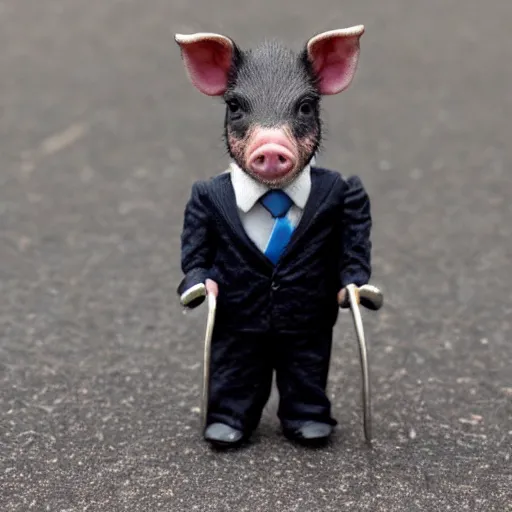 Prompt: a miniature pig in a suit