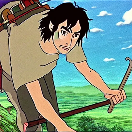 Image similar to a still of keanu reeves in princess mononoke ( 1 9 9 7 ) studio ghibli art style. hayao miyazaki imagination