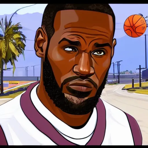 Prompt: lebron james as a character of gta V , videogame, loading screen