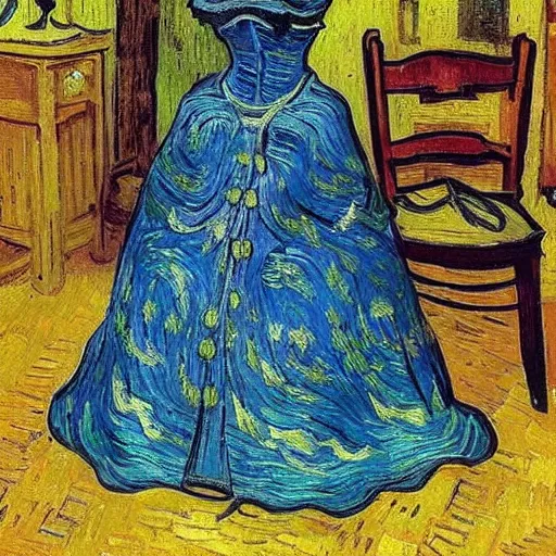 Image similar to Stunning picture of a magnificent ball gown designed by Vincent Van Gogh