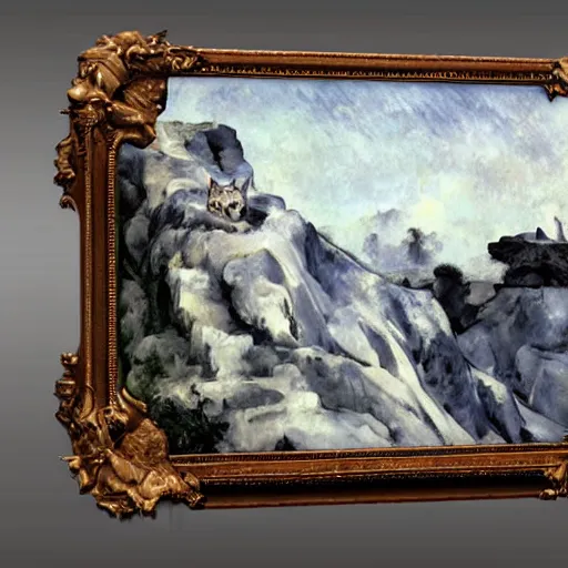 Image similar to hyperrealistic fogy luminus mountain range blob bengal cat cornice iceberg rack, by peter paul rubens and paul cezanne and anton pieck, low poly, unreal engine, cluttered