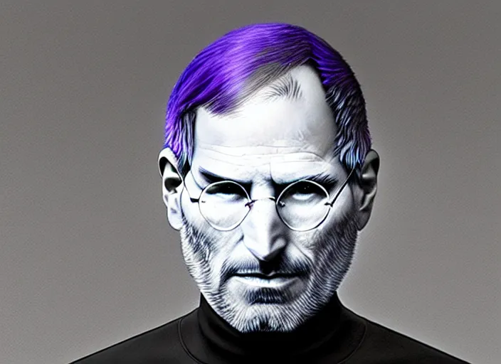 Image similar to steve jobs, a boy with purple hair and cat ears in front of the pyramids, hyperrealism, intricate, 8 k, high detail