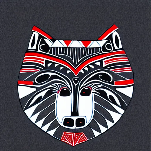 Prompt: wolf. pacific northwest coast, haida gwaii, formline native art, tribal art, haida, clean, symmetrical