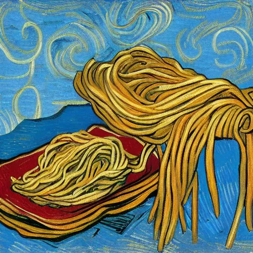 Image similar to spaghetti by vincent van gogh, digital art, trending on artstation