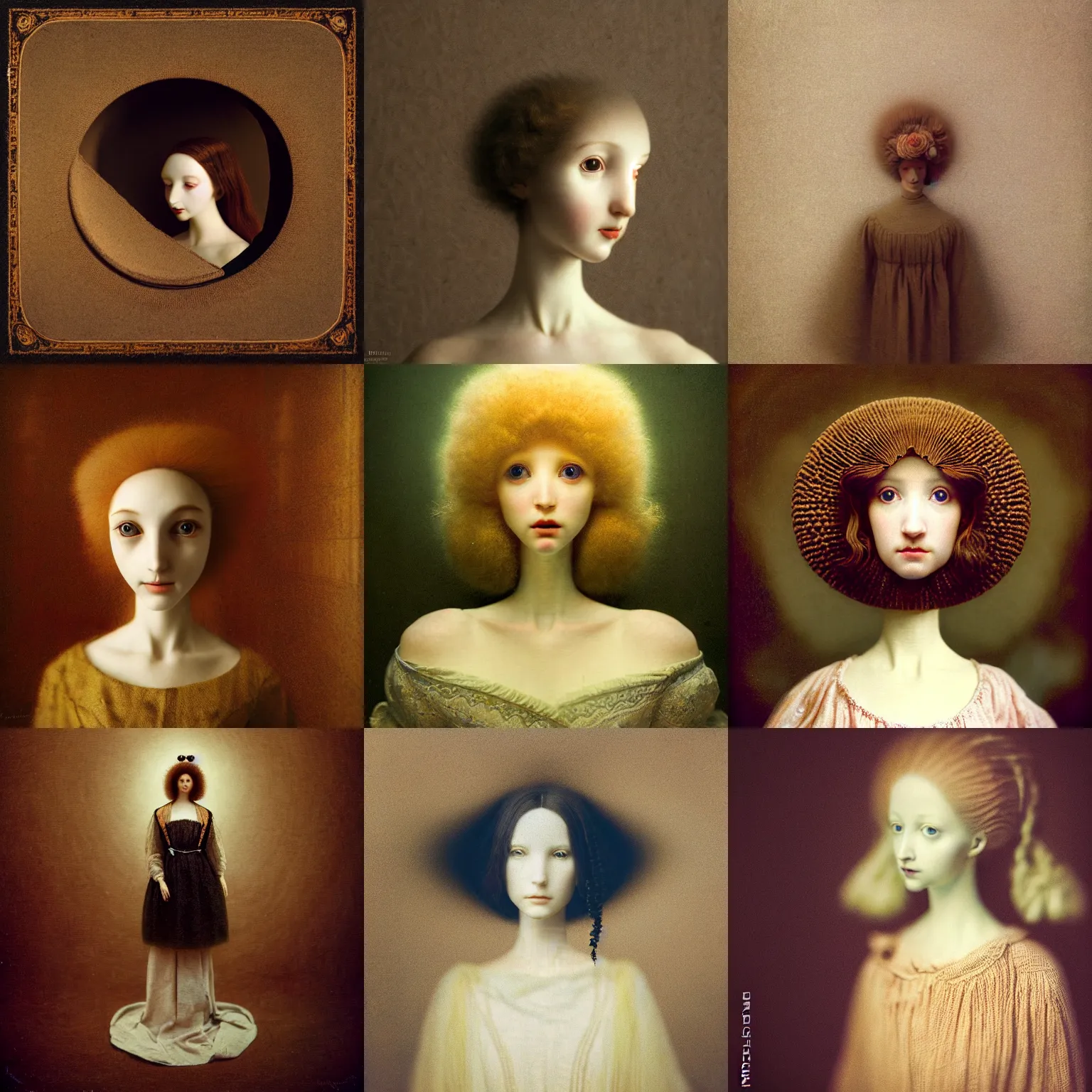 Prompt: circular fisheye photo portrait of a beautiful female jointed art doll, gopro, 8 mm wide angle lens, distorted perspective, by agostino arrivabene, by fernand khnopff, by rembrandt, rendered in octane, photography, photorealistic, surreal, crying, mysterious