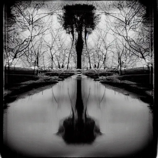 Image similar to polaroid of a dream reflection, double exposure, high contrast, colour splash