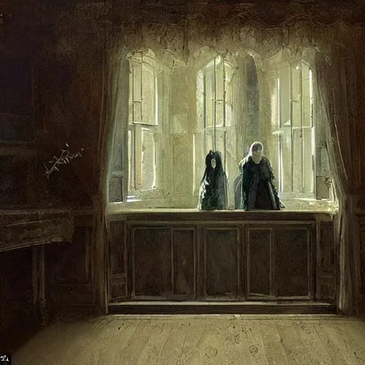 Image similar to A beautiful photograph. It was a mansion of ghosts and monsters, with ghouls in the shadows and demons scuttling behind the wainscotting. cutaway by Jeremy Lipking terrifying