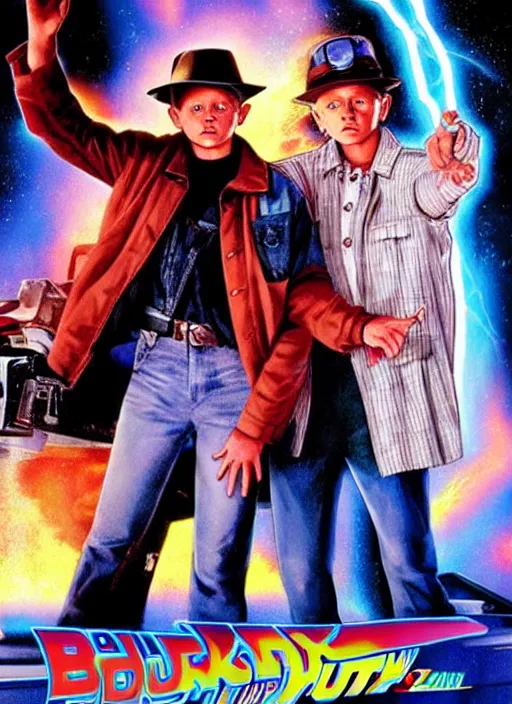 Image similar to movie poster by drew struzan for the back to the future ii.