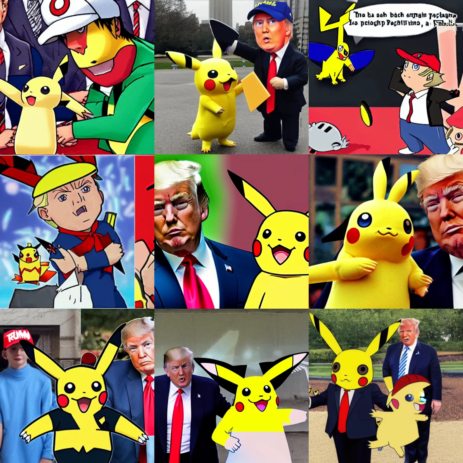 Prompt: trump as a pokemon trainer with a pikachu