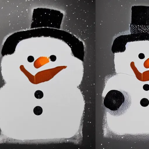 Prompt: a snowman doing boxing versus john cena, realistic, black and white