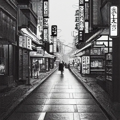 Image similar to eating crayons on takeshita dori, in the style of mondo grosso killian eng kawase hasui james jean, artstation trending, 8 k, photorealistic, volumetric lighting caustics, black and white, detailed af