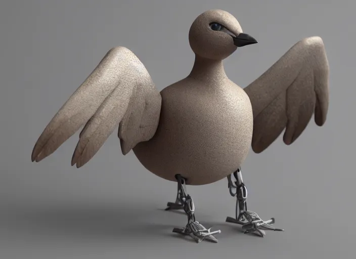 Prompt: Clay render of a cute robotic Goose saying hi with its wing; trending on artstation, Octane render, Unreal Engine, highly detailed