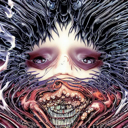 Image similar to closeup of black swan melting, by yoichi hatakenaka, masamune shirow, josan gonzales and dan mumford, ayami kojima, takato yamamoto, barclay shaw, karol bak