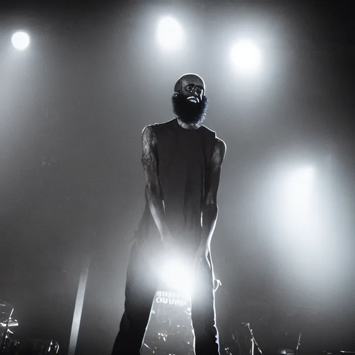Image similar to mc ride from death grips, - wide shot, detailed, photography, realistic