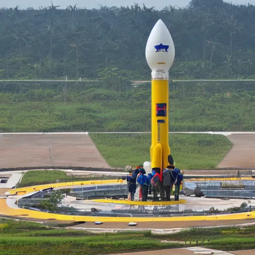 Image similar to a banana rocket on launch pad at wenchang space launch site in hainan, china