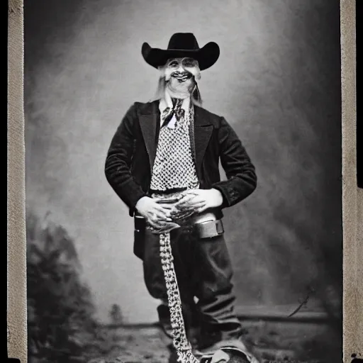 Prompt: king von laugh with fbg dug ( circa 1 9 0 1 ) in cowboy suit, theyre used red and blue bandana, photorealistic, based on real event