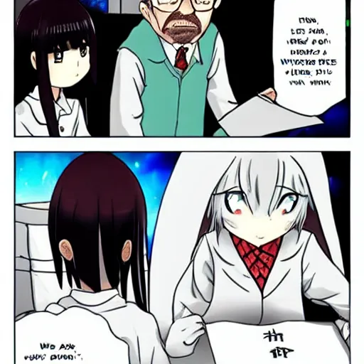 Prompt: Walter White reading Watamote manga