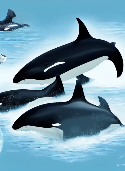 Prompt: Future evolution of Orcas, Concept art, Full shot