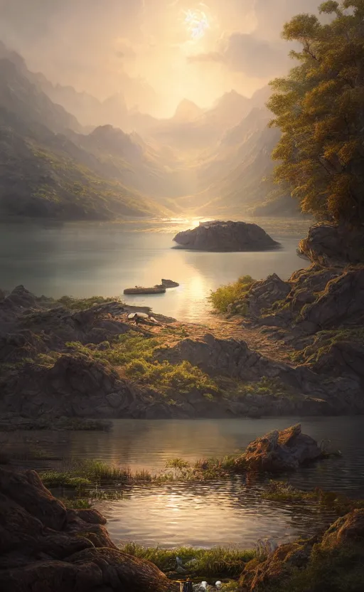 Image similar to lake godness, highly detailed, d & d, water everwhere fantasy, highly detailed, digital painting, trending on artstation, concept art, sharp focus, global illumination, ray tracing, illustration, art by artgerm and greg rutkowski and fuji choko and viktoria gavrilenko and hoang lap
