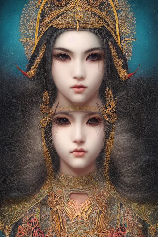 Image similar to ultra realist and ultra intricate detailed soft painting of a beautiful neko kawai nun in religious clothing, thin lustrous hair, symmetry features, sensual gloomy style, soft painting, volumetric clouds, fantasy background, artstation, Tom Bagshaw artstyle, unreal render, depth of field