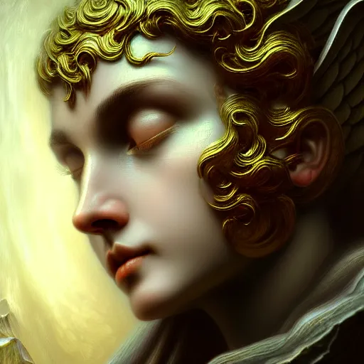 Image similar to crying angel, very detailed face, detailed features, fantasy, circuitry, explosion, dramatic, intricate, elegant, highly detailed, digital painting, artstation, concept art, smooth, sharp focus, illustration, art by Gustave Dore, octane render