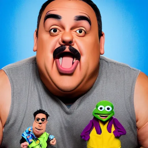 Image similar to gabriel iglesias as a muppet. highly detailed felt. hyper real photo. 4 k.